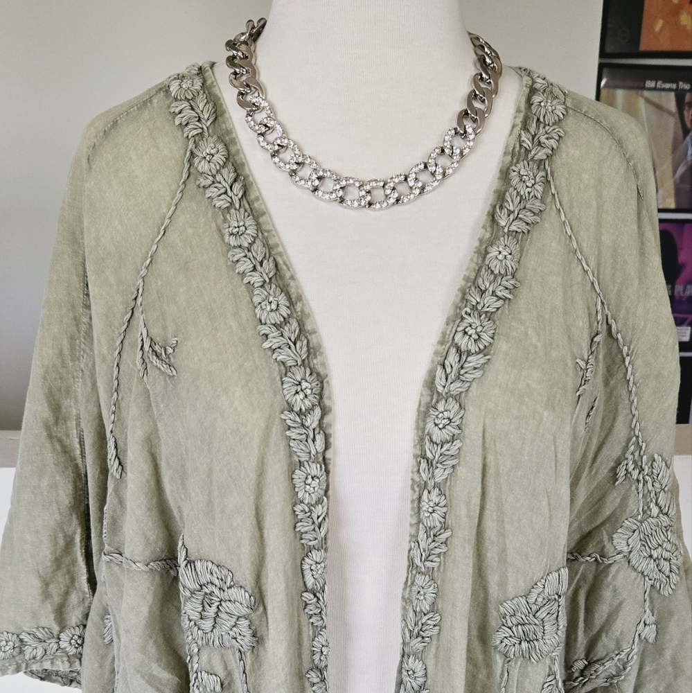 🏷️Anthropologie KYLA SEO Handmade Cool Sage Misha Embroidered Boho Chic 0-2X - Picture 4 of 12